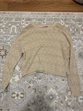 Cream Openwork Crewneck Sweater